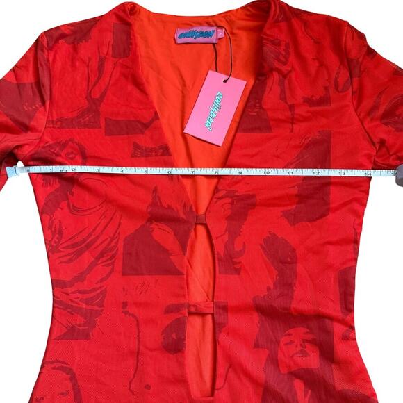 Edikted Dollskill Red Pop Art Graphic Bodycon Mini Dress Size S - Picture 6 of 15